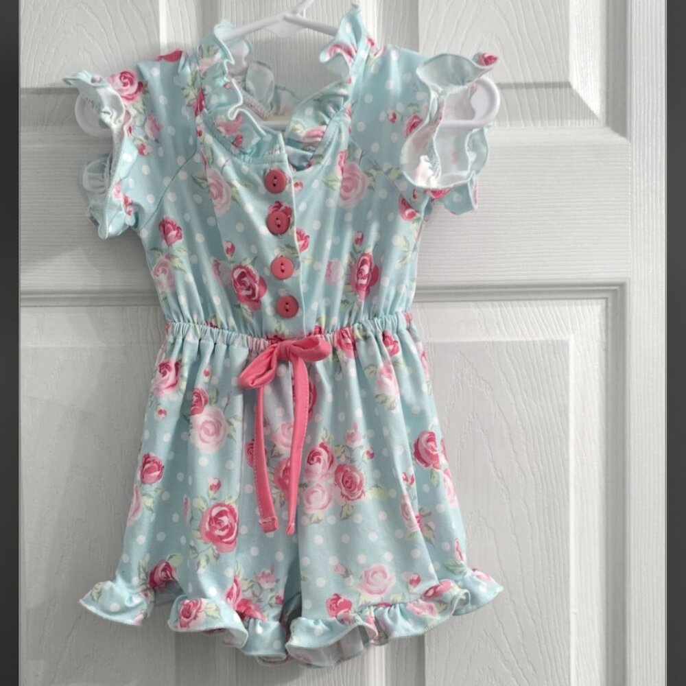 Marie Nicole 3XS(6-12 months) Sweet Mint Rose Garden Ruffle Romper